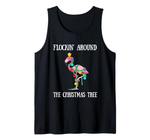 Flamingo Flocking Around The Christmas Tree Lights Chain Tank Top