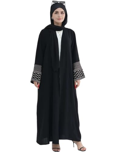 MedeShe Women's Kimono Open Abaya Dubai Turkey Muslim Islam Kebaya Embroidery Robe Abayas (US, Alpha, One Size, Regular, Regular, Black)