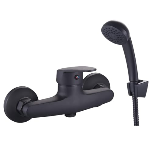 INGUZ | Grifo Ducha con Alcachofa de Mano | Con Cartucho Cerámico 35mm, Incluye Flexible | Grifo de Pared con Mezclador Monomando | Grifo Baño con Soporte Ducha Pared y Manguera Extensible, Negro