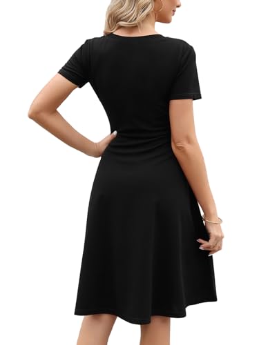 Women's 2025 Fit and Flare Dress Summer Casual Elegant Vintage Floral Printed Work Party A-line Dress with Pockets 1622