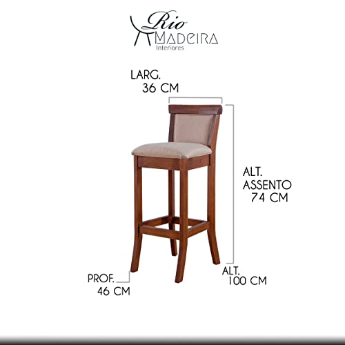 Kit 2 Banquetas Estofadas Alta Bancada Bar 36 x 100 Cm Mônaco Madeira Imbuia Linho Bege M58 - RMI