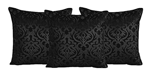 Image of Home Sajja Premium Velvet Diwan Sets - 1 Diwaan Sheet,2pc Bolster Cover with Dori,3pc Cushion Covers (6 Pieces Set) Black Color