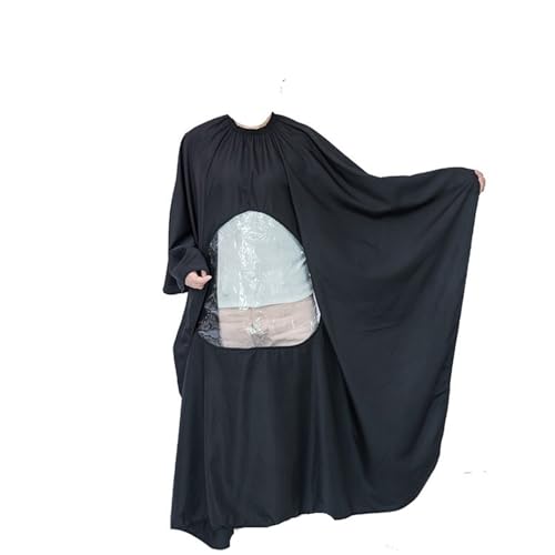 KJUUQBZL Capa de Peluquero Profesional, Ropa de peluquería Grande, Corte de Pelo con Ventana Transparente, Capa de salón, Escote elástico Ajustable 88(Black)