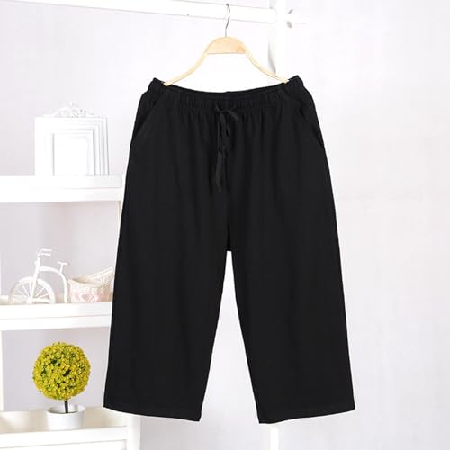 Cambkatl Capris for Men Cotton Pajama Pants Loose Fit Casual Elastic Waist Drawstring Lounge Sleep Bottoms with Pockets2