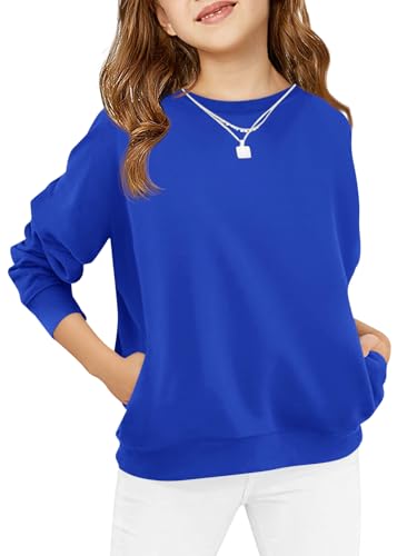 Haloumoning Girls Long Sleeve Sweatshirts Kids Casual Crewneck Loose Fit Pullover with Pockets 5-14 Years