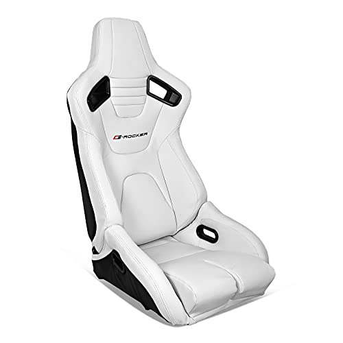 IKON MOTORSPORTS, Universal Bucket Racing Seat Right Passenger Side with Dual Slider, White PU Leather Reclinable