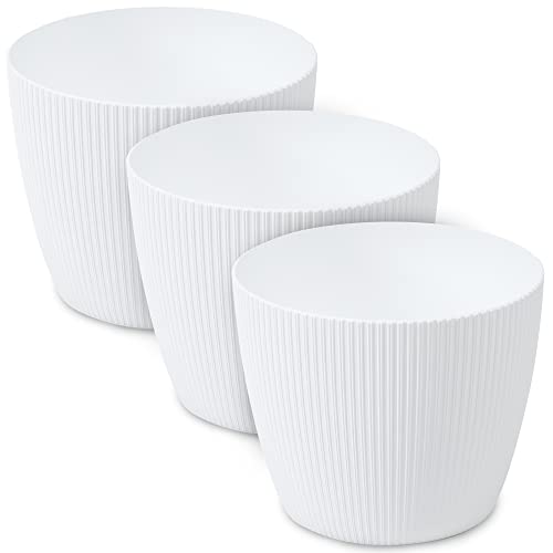 TULMERO Matte Flower Pot, Plastic Planter, Decorative Pot for Large Plants 3 x Flower Pot Set, Flower Pot Herb Pot