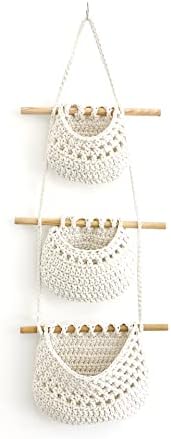 3個セット キッチン収納かご 壁掛け 収納バスケット 吊り下げバスケット100％綿素材 野菜フルーツバスケット キッチン収納 小物入