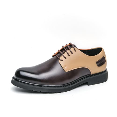 Men's Fashion Two-Tone Leather Oxfords Lace-Up Dress Shoes with Contrast Seam Design for Business Casual Events Weekend Social City Commuting and Daily Office Wear Walking Comfortable Shoes
