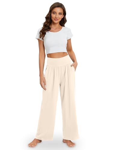 Image of Gracyoga Wide Leg Yoga Pants for Women Casual Loose Cozy Sweatpants High Waisted Lounge Pajama Flowy Pants With Pockets