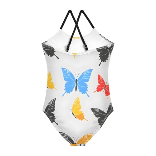 Bolaz Girls Swimsuits One-Piece Bathing Suits Multicolor Kids Sport Summer Beach Swimwear for 3-10 Years Old-Multicolor Butterflies on Gray Pattern2