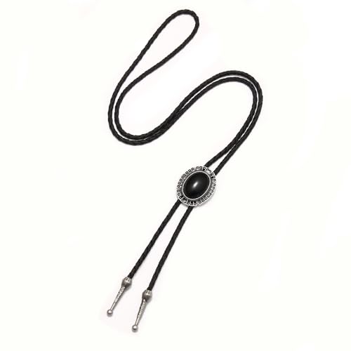 Image of AZORA Western Cowboy Bolo Tie Men Leather Necktie Leather Cord Turquoise Stone Bolo Ties for Men Women