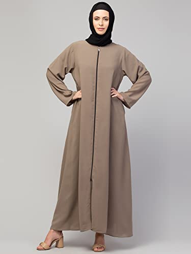 Image of Mallika Women Modest Wear Nida Matt Front Open Zipper Abaya Burkha for Everyday use