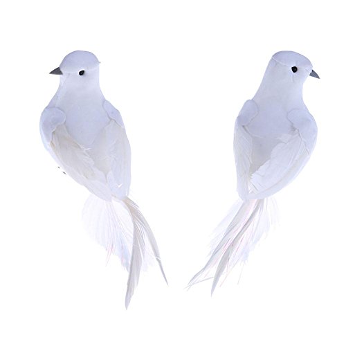 Akaddy Plume Blanche Mousse Artificielle colombes Amant Paix Paix colombes Oiseau Home Decor Jardin Mariage décor, 2 pcs