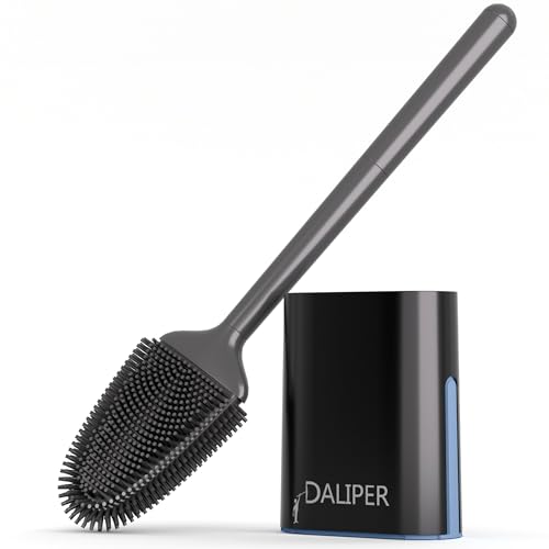 DALIPER Toilet Brush and Holder Set - Flexible Anti-Drip Silicone Head with Long Handle & Wall-Mounted Quick-Dry Base for Effective Bathroom Cleaning (Black)