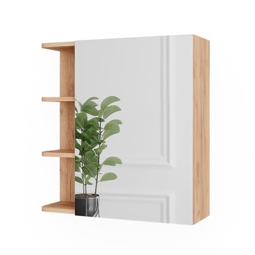 Vicco Spiegelschrank Goldkraft Eiche Fynn 62x64x21 cm - Badezimmerschrank mit Spiegel, Elegante Badlösung für mehr Ordnung
