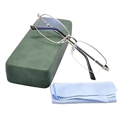 Silver Frame Glasses + Green Eyeglass Case