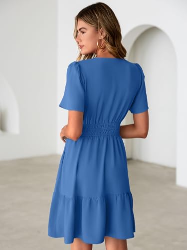 Image of Simplee Womens Casual Summer Dresses 2026 V Neck Short Sleeve Empire Waist Flowy A Line Ruffle Tiered Mini Sundress