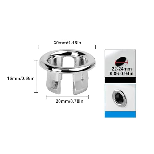 ZAAWUUT 4 Stück runde Überlauf-Hohlringe, Überlauf-Ablaufabdeckung, Küche, Badezimmer, Waschbeckenloch, runde Waschbeckenabdeckung, Badewannenloch, Überlaufkappeneinsatz in Lochersatzteilen (Silber)