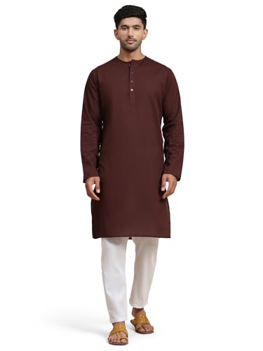 Image of Men's Pure Cotton Solid Kurta Pajama Set Round Neck Casual Yoga Dress