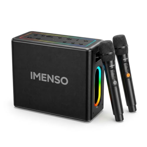 Caixa de som karaokê Imenso IMS-X32 120w tws rgb com 2 microfones