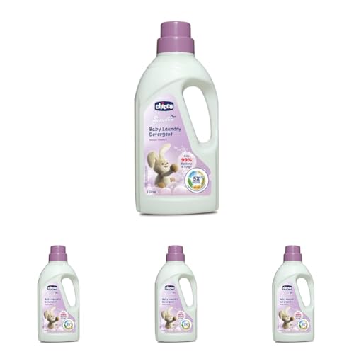 Image of Chicco Baby Liquid Laundry Detergent, 5X Stain & Germ Fighter, Kills 99% Of Germs, Dermatologically Tested For Effective & Gentle Cleaning, Delicate Flowers (1 L) (Pack of 4)