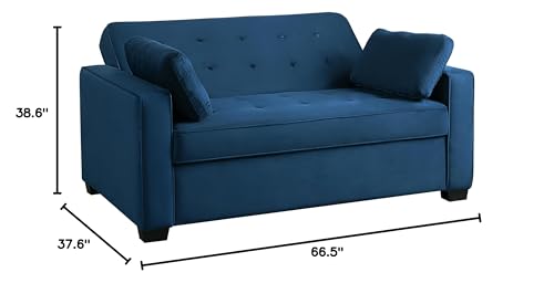 Image of Serta Ainsley 66.5 inch Convertible Sleeper Loveseat, Full Size, Dreamcoil Comfort, Soft Velvet Fabric, Navy