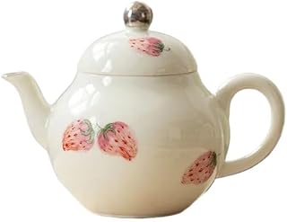 Tetera de Cerámica Tetera hecha a mano de color blanco albaricoque de 150ml, tetera con filtro de fresa pintada a mano for el hogar, tetera for elaboración de té, artículos de té Tetera para Estufa