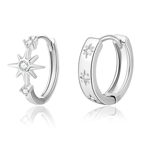 DAILY VIBES Small Star Gold Huggie Earrings for Women 925 Sterling Silver Post Dainty 14K Gold Plated Mini Cubic Zirconia Cartilage Hoop Earrings for Women