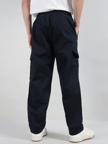 Image of Veirdo Pure Cotton Baggy Fit Regular Length Mid Rise 4 Pocket Cargos for Men (Colors: Black, Olive, Grey, Brown & Navy)