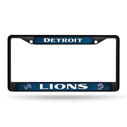 Rico Industries NFL Football Detroit Lions Black Chrome Frame with Decal Inserts 12 x 6 Car/Truck Auto Accessory