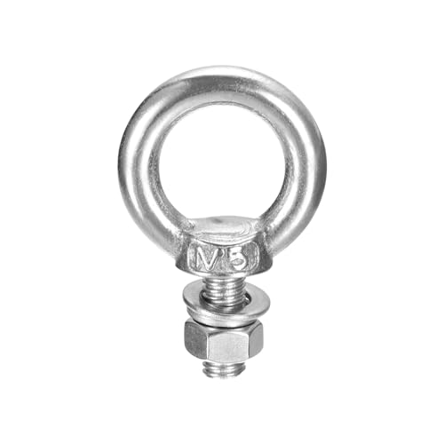 Image of uxcell Lifting Eye Bolt, 1 Set M5 x 10mm Eye Bolt with Nut Washer 304 Stainless Steel Shoulder Lifting Ring Eye Bolt for Hanging Item