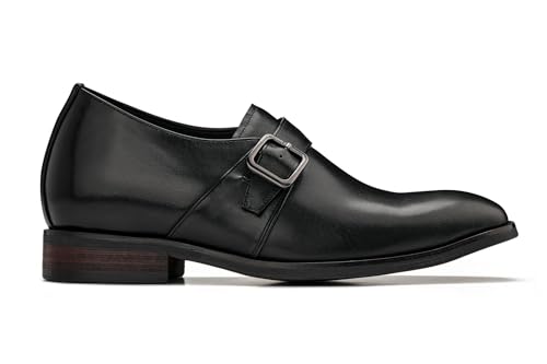 CALTO Men's Invisible Height Increasing Elevator Shoes - Black Leather Slip-on Monk-Strap Dress Loafers - 2.8 Inches Taller - Y7254 - Size 10 D(M) US2