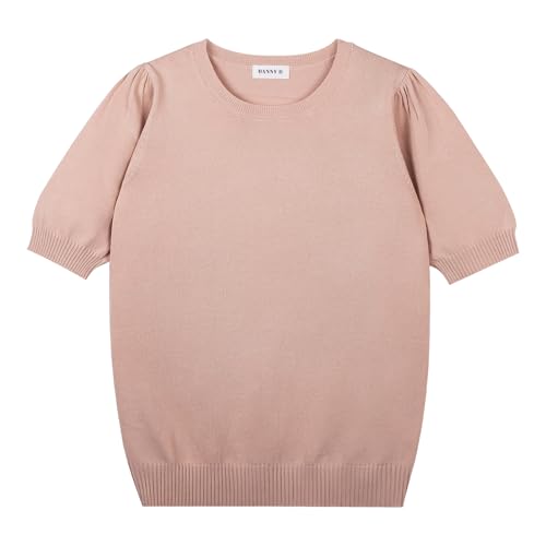 Danny D Women's Puff Short Sleeve Sweater Spring Summer Tops Crew Neck Casual T Shirts Blouses2