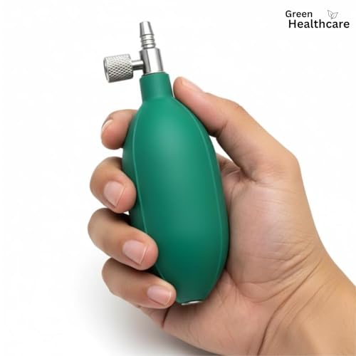 Image of BP Cuff Set - BP Cuff with Bladder, Bulb, & Valve Manual Blood Pressure Monitor Cuff with Hand Pump Bulb & Valve - Universal 2-Tube System for All Brands - Durable Medical Grade Material (GREEN)