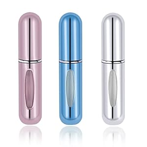 3 Pcs Perfume Travel Spray Bottle, 5ml Perfume Atomiser Bottles Fragrance Atomiser Portable Travel Refillable Perfume Bottle for Women Men (blue, pink, sliver)
