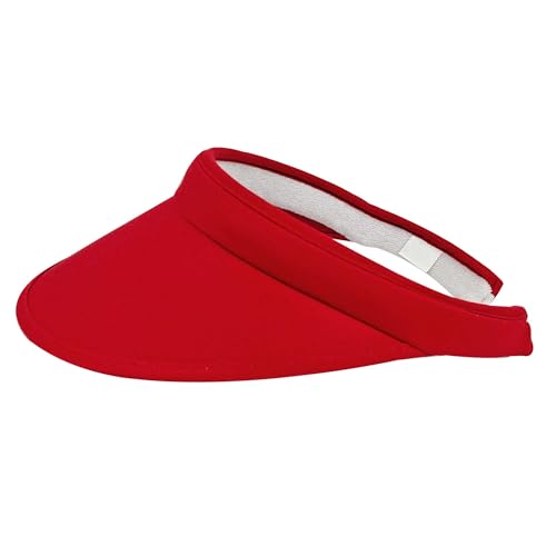 Sun Visor Hat Women Men Cotton Adjustable Clip On Visors Hats Beach Outdoor Sports Golf Wide Brim Sun Cap (US Numeric 6 3/4 7 1/2 Red2)