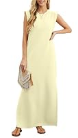 GRECERELLE Summer Maxi Dress Wedding Guest Maternity Party Casual Shirt Elegant Sleeveless Dresses for Ladies with Split and Pockets (Apricot,XXL)