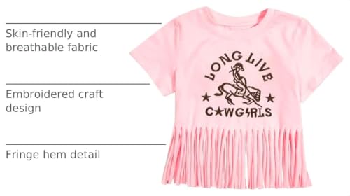 Image of Girls Western Shirt Cowgirls Embroidered Country Concert T Shirt Graphic Horseback Rider Tassel Fringe Tee Tops