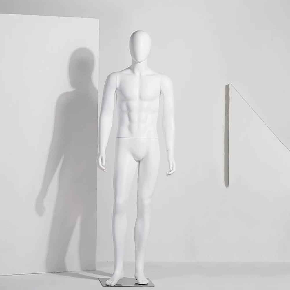 Male Mannequin Dress Form Display, Realistic Full Body Mannequin with Metal Base Detachable Dress Form Stand 74 Inches Height for Retail Clothing Shops, White(#2)