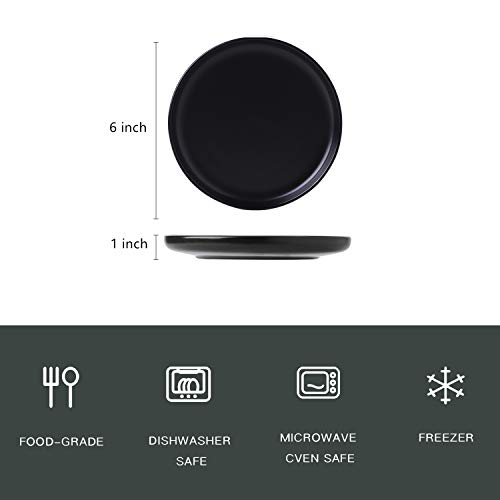 Swuut Matte Ceramic Appetizer Plates 6 Inch,Small Mini Dessert Plates Set Of 4,Microwave And Oven Safe Snack,Bread,Butter Dessert,Pie,Cake Plates Cat Dishes(6 Inch,Black) #TOP1
