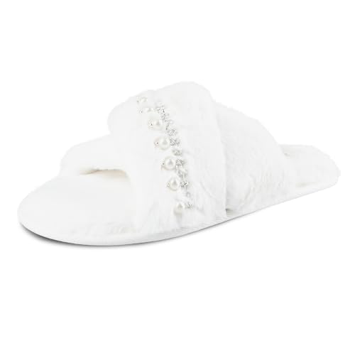 Jessica Simpson Women's Fashion Faux Feather Slide-On Memory Foam Slipper