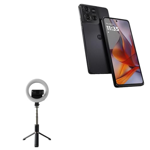 BoxWave Stand and Mount Compatible with Motorola Moto G75 - RingLight SelfiePod, Selfie Stick Extendable Arm with Ring Light - Jet Black