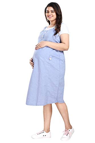 Image of MAMMA'S MATERNITY Women's Cotton Maternity /Pregnancy /Easy Breastfeeding /Feeding /Western Dress with Zippers for Nursing Pre and Post Pregnancy