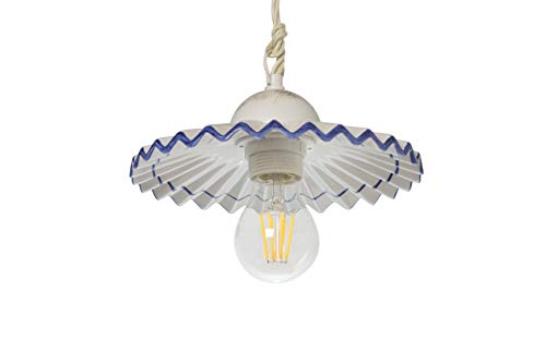 VANNI LAMPADARI - Sospensione Plissè in Ceramica - Lampadario Decorato a Mano per Soggiorno, Camera da Letto, Taverna, Cucina - Stile Rustico - 20 cm, Blu