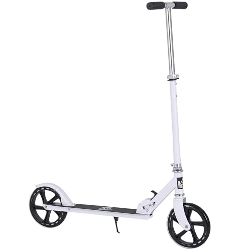 HOMCOM Patinete Plegable para Niños de 7-14 Años Scooter Infantil Manillar Ajustable en Altura de 4 Niveles con Freno 88x37x75-100 cm Blanco