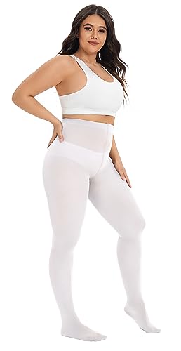 Image of CozyWow Plus Size Tights for Women 80D Soft Solid Color Semi Opaque Pantyhose High Waist 1X 2X 3X 4X