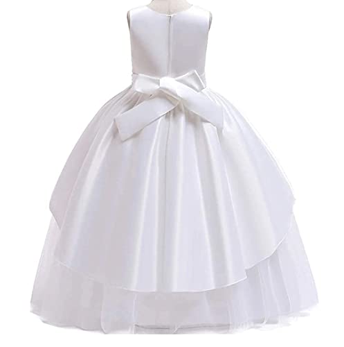Image of TILISM Girls White Frock Dress Ankle Length Festive Dress with Back Bow (5-6 Years)