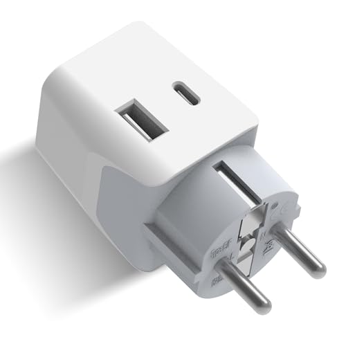 Image of Ceptics Travel Adapter India to European Plug Adapter, 3 in 1 Plug Adapter, Germany, France Schuko Adapter with 1 USB, 1 USB-C, Type E /F Europe Travel Adapter for Laptops, Phones, CE - RoHS, White 1pc