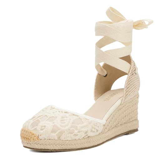 Image of Women's Espadrille Wedge Sandals Closed Toe Lace-Up Shoes
